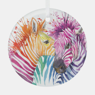 Rainbow zebra, watercolor wild illustration. glass tree decoration