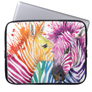 Rainbow zebra, watercolor wild illustration. laptop sleeve