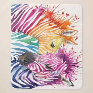 Rainbow zebra, watercolor wild illustration. sherpa blanket