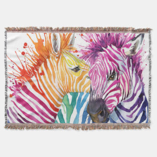 Rainbow zebra, watercolor wild illustration. throw blanket