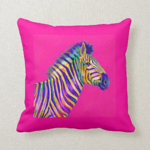 rainbow zebra with fuschia pink pillow