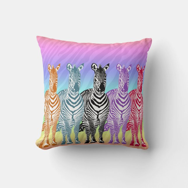 Rainbow Zebras Cushion (Front)