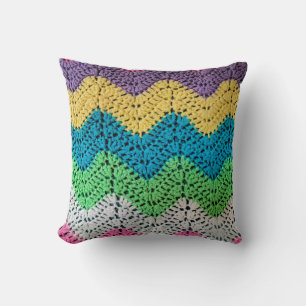 Rainbow Zigzag Crochet Design Cushion
