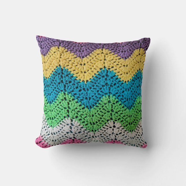 Rainbow Zigzag Crochet Design  Cushion (Front)