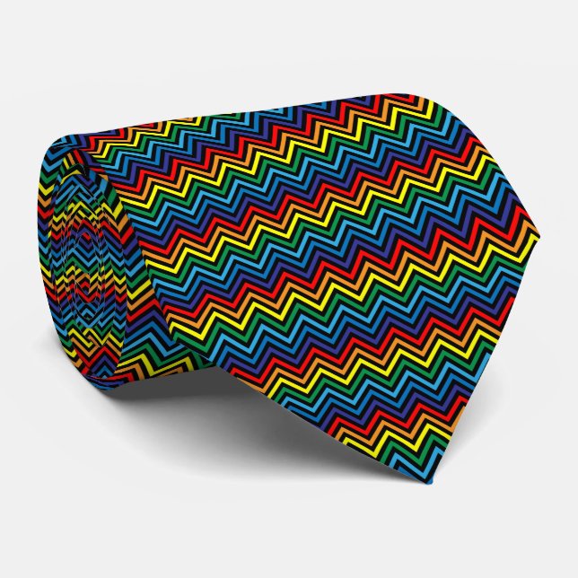 RAINBOW Zigzag Pattern - customisable background Tie (Rolled)