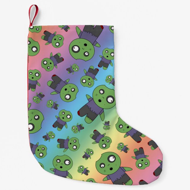 Rainbow zombies small christmas stocking (Front)