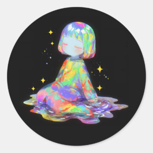 Rainbowcore Sleepy Chibi Drip Dream Classic Round Sticker