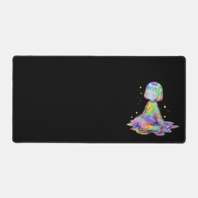 Rainbowcore Sleepy Chibi Drip Dream Desk Mat (Front)