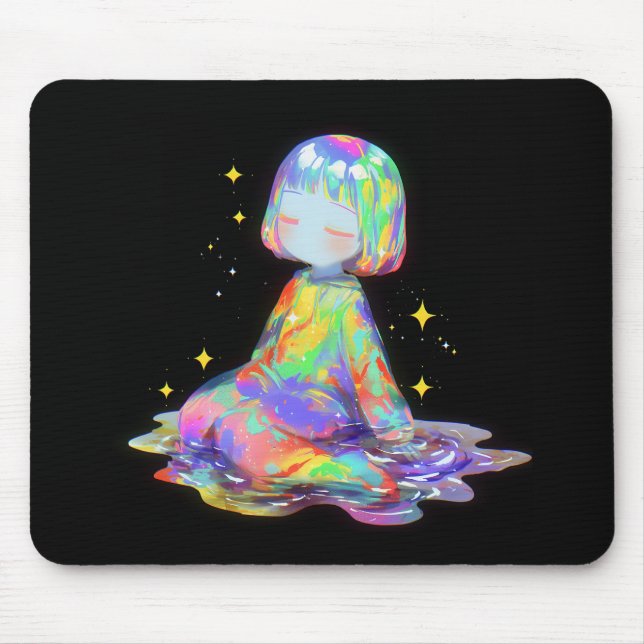 Rainbowcore Sleepy Chibi Drip Dream Mouse Pad (Front)