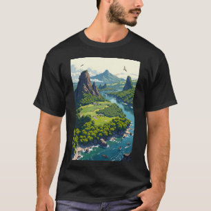 Rainbowcrowned mountainscape riverbend island retr T-Shirt