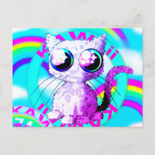 Rainbows and a curly cat in Kawaii style Postcard