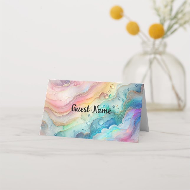 Rainbows and Bubbles Party Place Card  (Front)