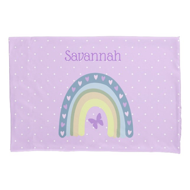 Rainbows And Butterflies Monogrammed Pillow Case (Front)