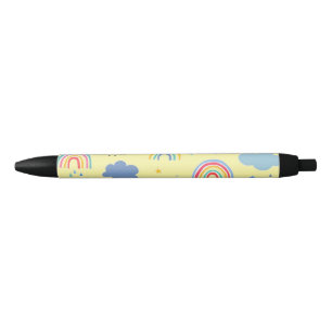 Rainbows and clouds black ink pen