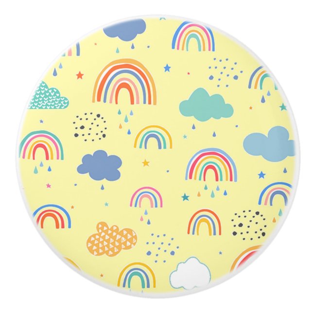 Rainbows and clouds ceramic knob (Front)