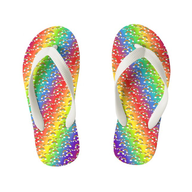 Rainbows and clouds on Kids Flip Flops (Footbed)