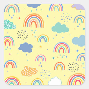 Rainbows and clouds square sticker