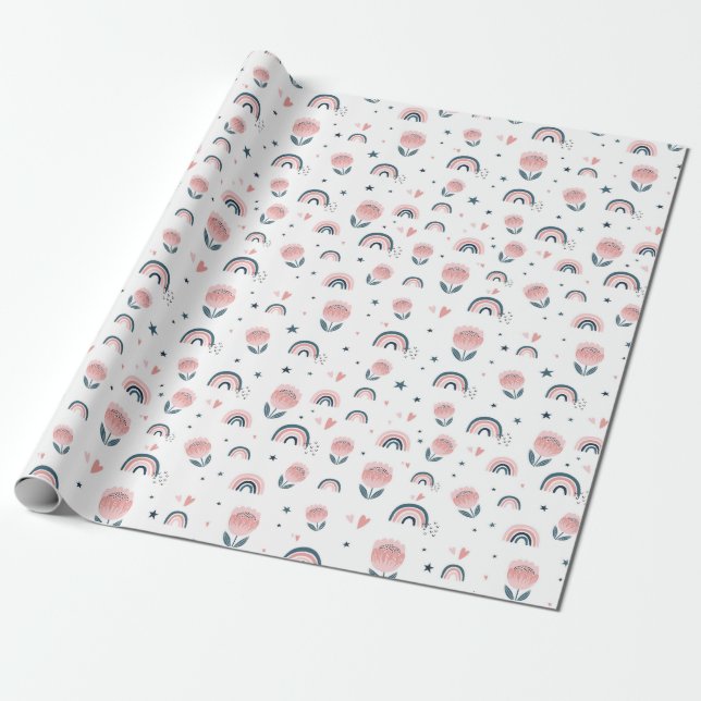 Rainbows and Flowers Wrapping Paper (Unrolled)