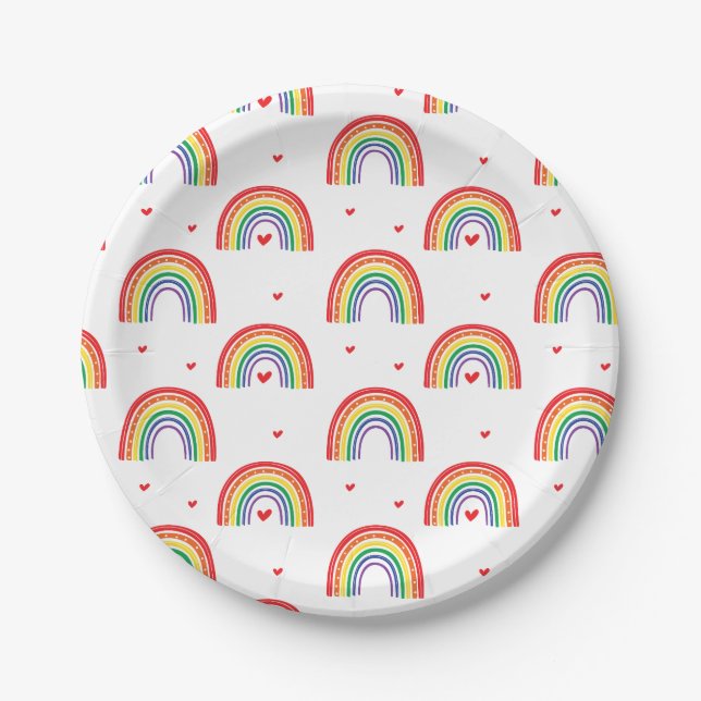 Rainbows and Hearts birthday party plate (Front)