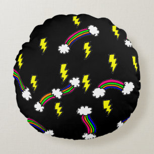 Rainbows And Lightning Bolts Doodle Print Round Cushion