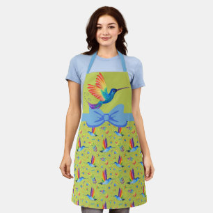Rainbows and Love Humming Bird Apron in Lime