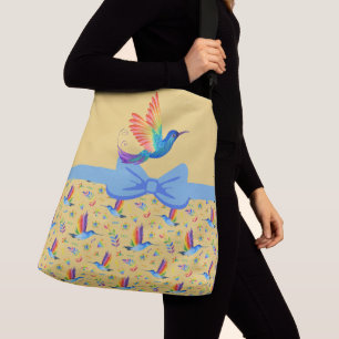 Rainbows and Love Humming Bird in Banana Crossbody Bag