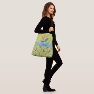 Rainbows and Love Humming Bird in Lime Crossbody Bag