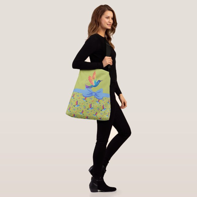 Rainbows and Love Humming Bird in Lime Crossbody Bag (On Model)