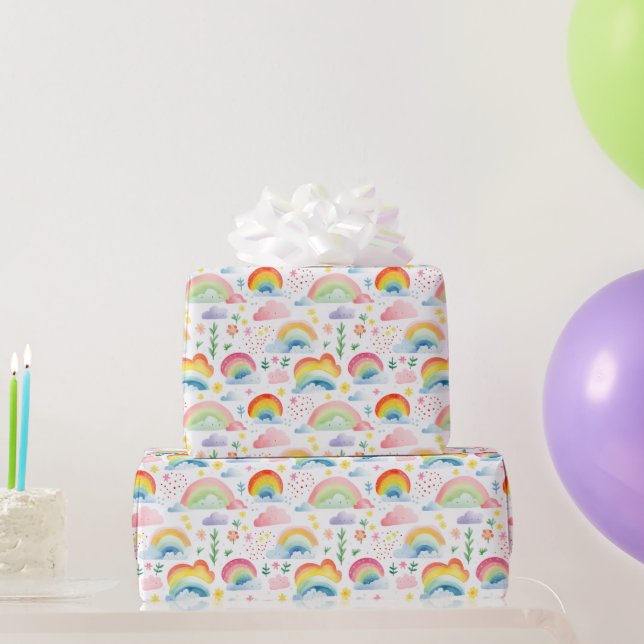  Rainbows and Rainbow Colored Flowers Wrapping Paper (Party Gifts)