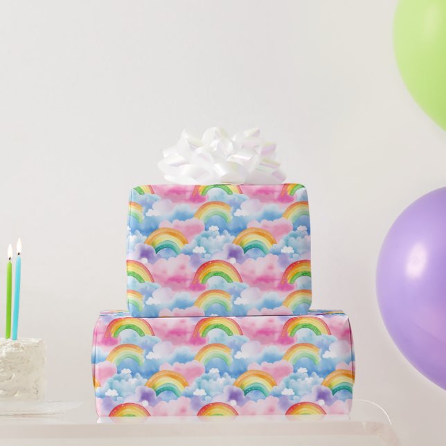  Rainbows and Rainbow Coloured Clouds Wrapping Paper (Party Gifts)