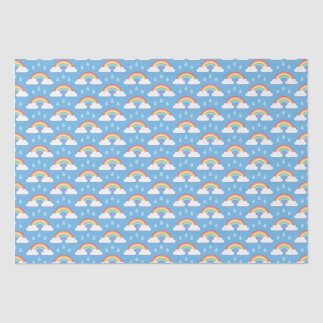 Rainbows and Raindrops on Light Blue Tissue Paper (Front)