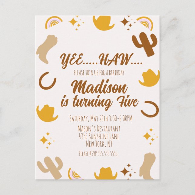 Rainbows and Rodeos Groovy Birthday   Postcard (Front)