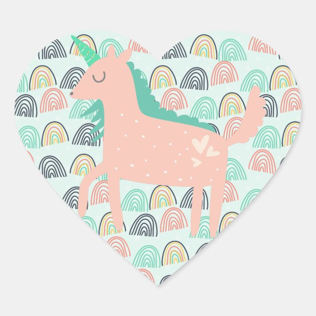 Rainbows and Unicorns Heart Sticker (Front)