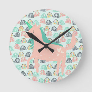 Rainbows and Unicorns Round Clock