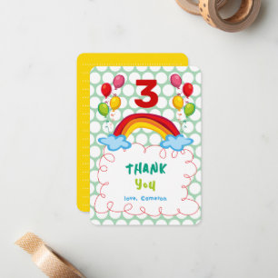 Rainbows & Balloons Fun Kid's Birthday Thank You Note Card