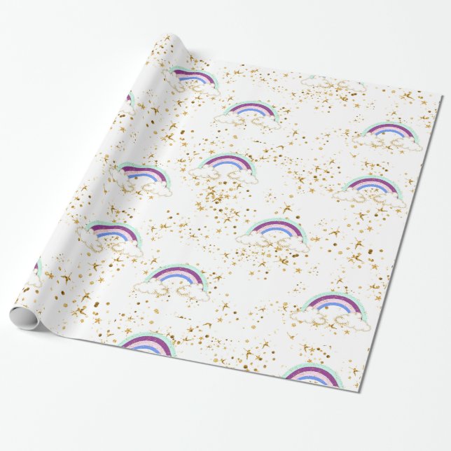 Rainbows Clouds And Stars Wrapping Paper (Unrolled)
