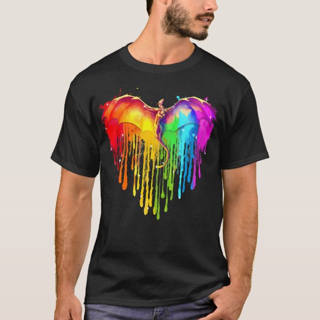 Rainbows Dragons Heart Classic For Lgbt Gay Les T-Shirt (Front)