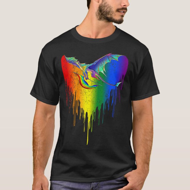 Rainbows Dragons Heart Classic For LGBT Gay Les T- T-Shirt (Front)