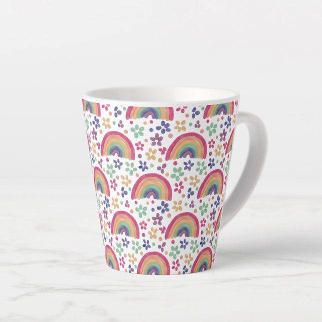 Rainbows & Flowers Latte Mug (Right Angle)