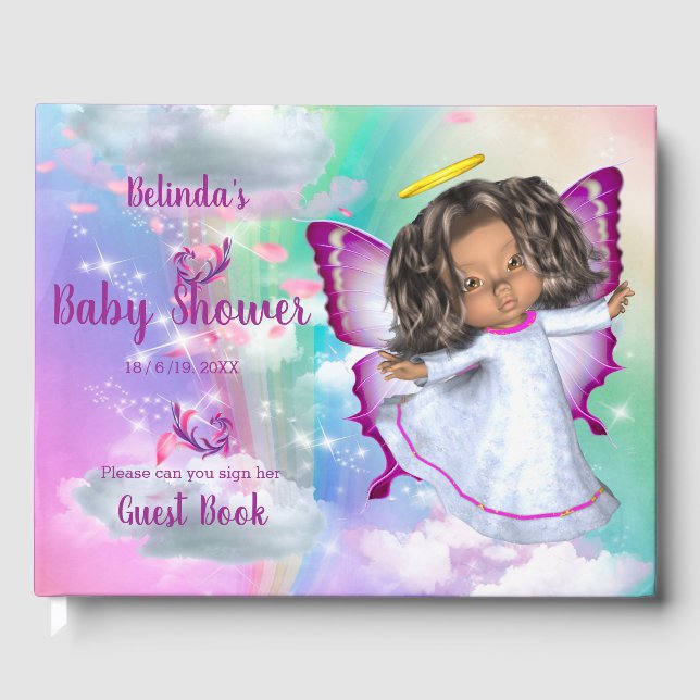 Rainbows, Fluffy clouds & Butterfly Baby Girl Guest Book (Front)