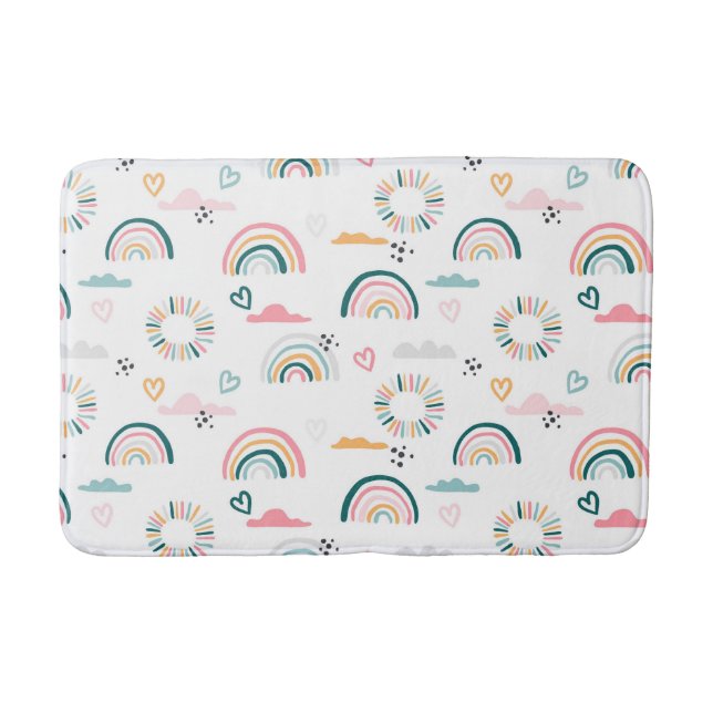 Rainbows & Hearts Pattern Bath Mat (Front)