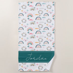 Rainbows & Hearts Pattern Beach Towel