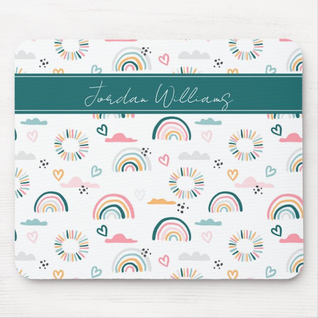 Rainbows & Hearts Pattern Mouse Pad (Front)