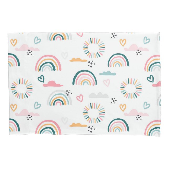 Rainbows & Hearts Pattern Pillowcase (Front)