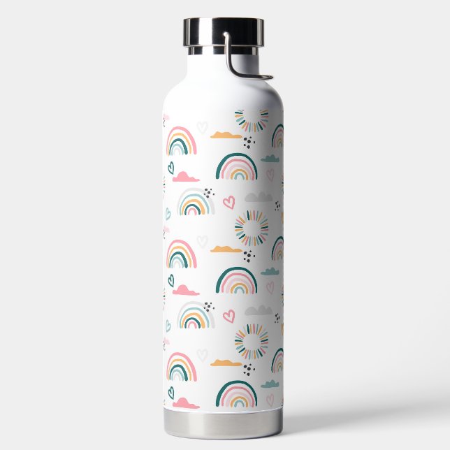 Rainbows & Hearts Pattern Water Bottle (Left)