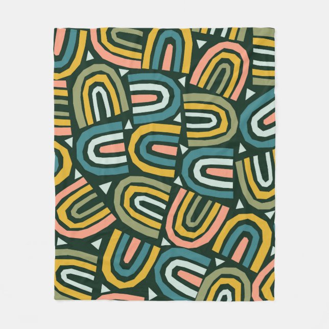 Rainbows in geometric style, vintage pattern. fleece blanket (Front)