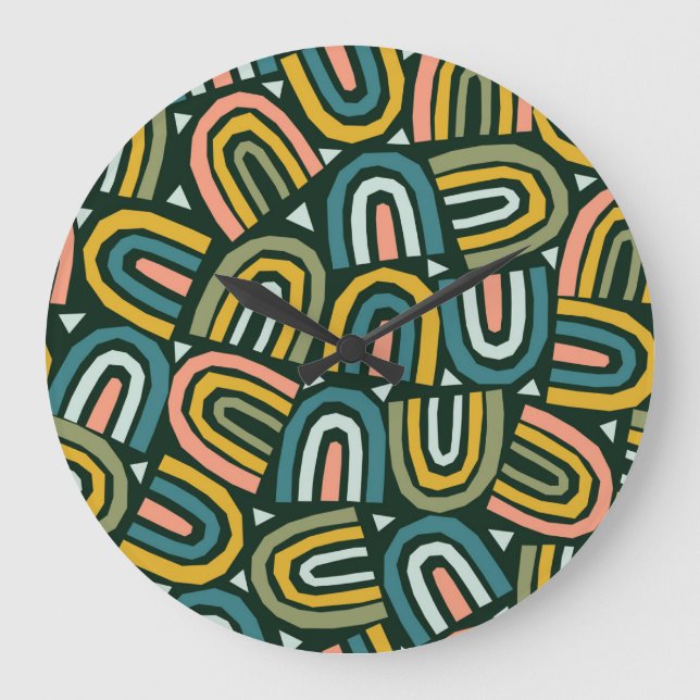 Rainbows in geometric style, vintage pattern. large clock (Front)