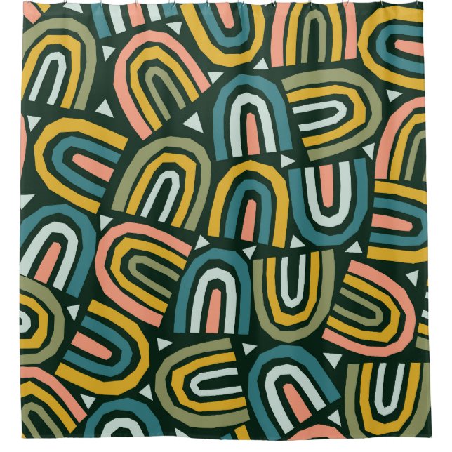 Rainbows in geometric style, vintage pattern. shower curtain (Front)