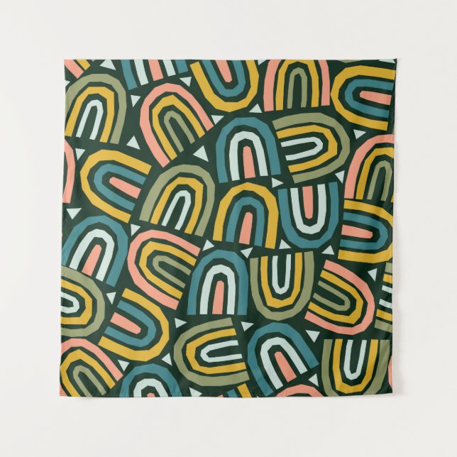 Rainbows in geometric style, vintage pattern. tapestry (Front)