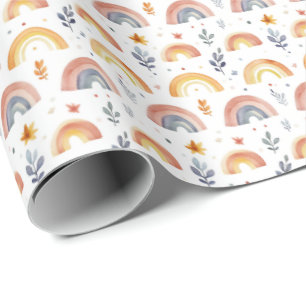 Rainbows / Leaves / Dots on White Wrapping Paper